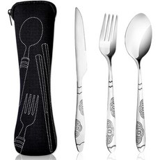 캠핑용 식기 세트 3개 재사용 가능한 스테인리스 스틸 휴대용 야외 여행용 캠핑 피크닉 학교용