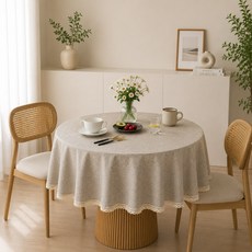 마에르 원형 레이스 방수 식탁보 북유럽 테이블보, 1개, 160cm, 카키