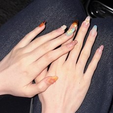 DFMEI 純手工穿戴甲高級感純欲顯白美甲溫柔微雕花花可拆卸穿戴甲美甲貼, 1組, 花漾靈犀:XS