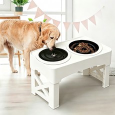 강아지 밥그릇 높이조절 애견 플로팅 부력 물그릇 고양이 슬로우 식기 대형견 그릇 받침대 접이식 높은거 식탁 2구, 1개, 흰색-검은색 그릇