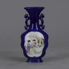 珠山八友 王大凡 希平草廬 霽藍釉開窗粉彩西廂記人物故事雙耳瓶, 如圖所示