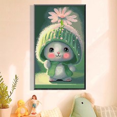 톰앤토미e 심플한 감성 십자수 귀여운 토끼 실십자수 면사, 그린, 1개