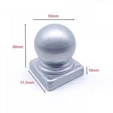 정사각형 원형 울타리 가드레일 폴용 2개 아연 도금 강철 포스트 캡 볼 최종, Square 50mm