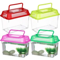 4pcs 미니 어항: 휴대용 어항 경량 수족관 달팽이 테라리움 게 서식지 새우 거북이 금붕어 해변 장난감 플라스틱(랜덤 색상) 5.89X4.32X3.73In