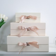 데이지룸 접이식 리본 고급 선물 상자 기프트 박스 포장 자석 박스, 베이지, 1개
