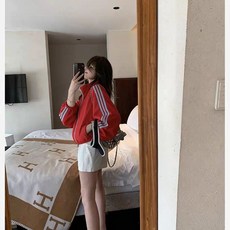 韓系側條三條槓防曬衣立領撞色拼接女士拉鏈外套