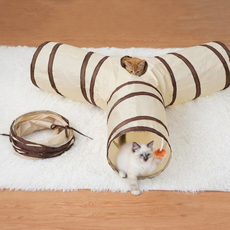 야트 고양이 바스락 숨숨 터널 원터치 3방향 장난감, 1개, 베이지