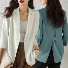 JUSTFEELING 7부소매 정장 자켓 여름 루즈핏 얇은 외출 아우터 하객룩 블레이저 정장코트 날씬해보이는 정장 재킷 점퍼 S-3XL