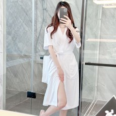 薄款毛巾料浴袍 夏季通用 男女款, 男女衕款 白色 短袖毛巾料 ,L 適閤120-160斤