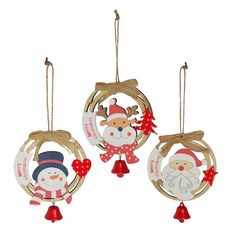 摩達客 耶誕-台灣製可愛圓形木質彩繪吊飾(單面)聖誕老公公 雪人 麋鹿, 1個, 一組3入