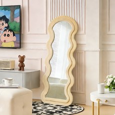 Comfy Nest 웨이브 물결 스탠드 전신거울 인테리어 비정형, 베이지