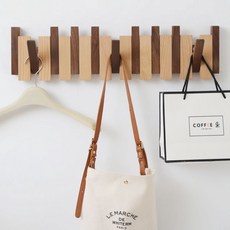 實木掛衣鉤 創意壁掛式牆上玄關入戶鋼琴鍵掛鉤 木質衣帽架, 1個, 纯黑胡桃32*15*3.5（4钩）