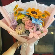 모루꽃다발키트 취미 선물 패키지 만들기 대형, 대형 마카롱 혼합 꽃다발 키트, 1개