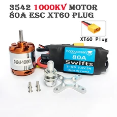 Hobbyocean RC D3542 브러시리스 아웃 러너 모터 1100KV 790KV 1250KV 80A ESC 항공기 비행기 멀티 콥터, 06 3542 1000KV 80A