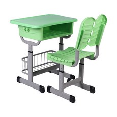 책걸상 세트 학원용 책상 1인용 교육 학습용 수강용 공부방, 두꺼운 ABS형 그린 의자 및 바구니