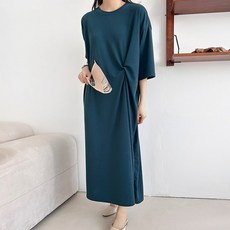 봉봉스토리 자트 꼬임 5부소매 롱 원피스 루즈핏 허리셔링 데일리룩 빅사이즈 임부복