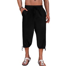 Gafeng 남성용 하렘 카프리 팬츠 비치 요가 배기 3/4 반바지 캐주얼 드로스트링 여름 와이드 레그 팬츠 하늘색