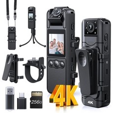 4K 바디 카메라 오디오 및 비디오 녹화 듀얼 배터리 Z13 미니 소형 바디캠 충전 독크 포함 6 IR 야간 투시 착용형 브이로그 개인 보호 보안, 256GB-4K
