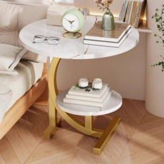 쇼파 사이드테이블 400 원형 거실테이블, 화이트 골드