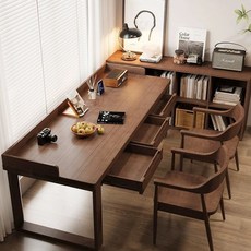 서재 고무나무 원목책상 서랍형 컴퓨터 데스크 북유럽 스타일 학생용 학습용 책상 모던한 홈오피스 가구, B_140x60x75 두께5mm 서랍2개