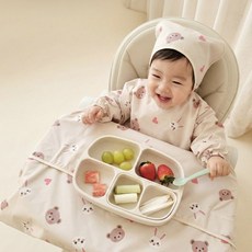 아이레빗 국내생산 오픈형 긴팔 유아용 식탁일체형 자기주도 방수 턱받이, 1개, 1개입, 오픈형 긴팔_하트