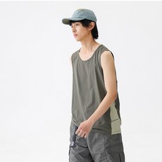 【街頭潮流】無袖T恤 背心 坎肩 運動背心 寬鬆上衣 男款 拼色設計 速乾面料 夏季外穿 健身街拍必備