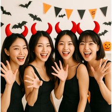 악마머리띠 월드컵 응원 대한민국 붉은악마 악마뿔 할로윈 코스튬 의상 장식 파티 헤어, 1개, 블랙