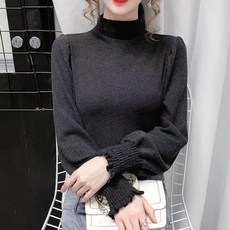 루스리더 여성용 따뜻한 목폴라 슬림핏 심플 단색 긴팔니트 E457