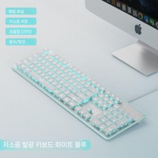 무음 키보드 유선 데스크탑 컴퓨터 노트북 무선 타이핑 마우스 세트 초저소음, 8. 흰색 파랑 조명-키보드 2중 키캡