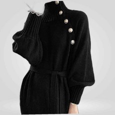 LETEO-CTB 여성 가을 겨울 니트 목폴라 터틀렉 롱 원피스 가을롱원피스 돌잔치원피스 연말원피스 블랙