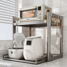 렌지대 미니 에어프라이어 선반 수납장 이중 오븐 전자렌지, 화이트 테이블 1층 층 높이 조절 가능