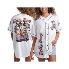Betty Boop 여성용 야구 저지 - 빈티지 노벨티 버튼 다운 유니폼 탑 레트로 티셔츠 (S-XL) 오토바이