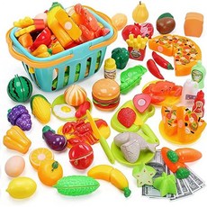 놀이 주방 세트 장난감 HOLYFUN 100점 세트 주방 세트 장난감 안전 기준 합격 역할 놀이 DIY 해산물 채소 과일 햄버그 수납 가방 포함 조리 도구 지능 발달 장난감 생일