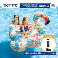 INTEX成人火烈鳥獨角獸造型泳圈浮床組，水上充氣浮排弔床，多功能戲水玩具, 印花鶴坐騎【收藏送手拉泵】, 1個