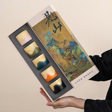 日本有田燒山水陶瓷茶杯套裝 手工日式高檔品茗杯, 1個, 北1 見山5杯禮盒裝,80ml