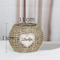 手工草藤編織花籃花瓶擺件，客廳插花滿天星干花花器，玻璃鐵皮醒花桶, 圓籃子1個裝