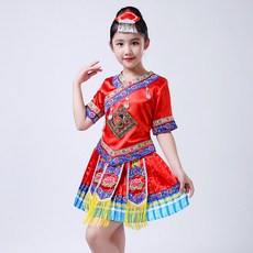 新款三月三廣西壯族舞蹈演出服裝女童男少數民族兒童苗族歌圩節彝