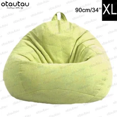 OTAUTAU 콩 가방 의자 박제 거대한 콩 주머니 소파 침대 두꺼운 리넨 몰려 들고 Pouf 오토만 좌석 퍼프 라운지 가구, [02] XL-light green