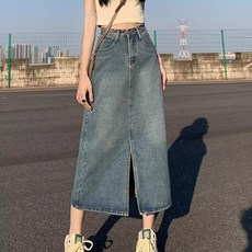 여성용 하이웨이스트 슬릿 데님 스커트2025새로운 초봄 a 체형에 맞는 스커트 엉덩이를 감싸는 반바지 스커트 작은 키의 사람들을 위한 배 모양 긴 스커트