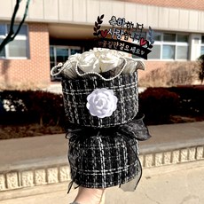 프렌치로즈 LED명품꽃다발 트위드 비누 장미 꽃다발 결혼기념일 생일 꽃다발, 화이트장미+블랙포장, S사이즈(11송이)