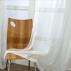 순수한 흰색 창문 스크린 얇은 패브릭 심플한 모던 샤이니 실버 와이어 스트라이프 얇은 명주 그물 커튼 거