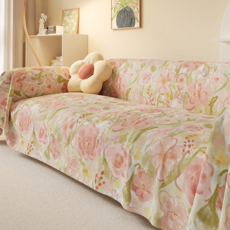 牡丹花沙發蓋布 仿麻四季通用沙發巾, 風起花落