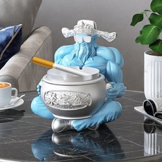 喜慶財神爺煙灰缸 - 家用客廳辦公室桌面擺件 開業喬遷禮物, 肌肉財神煙灰缸擺件-藍色【高17cm2, 1個