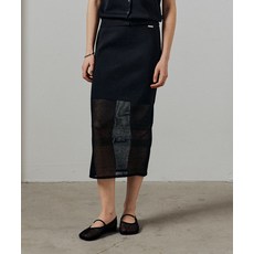 ARTID 린넨 시스루 미디 스커트_BLACK