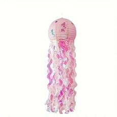 해파리모빌 DIY 천장 펜던트 베이비샤워 카페 장식 생일 파티용품, 1개, DIY 핑크 지름30cm 태슬60cm