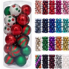 Emopeak 24피스 미니 크리스마스 볼 장식품 - 3.0cm(1.2인치) 작은 반짝이는 레드 그린 화이트 비산 방지 트리 걸이용 공 가정 휴일 파티용 벽걸이 전구 2951
