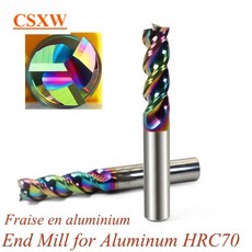 CSXW 1PC HRC70 4MM 텅스텐 DLC 엔드밀 1MM 밀링 6MM 비트 금속 12MM 합금 경질 카바이드 엔드 알루미늄 8MM CNC 플루트, 43 2.5x4Dx50L