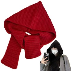 ROOICE 니트 바라클라바 빅사이즈 여성 후드 넥워머 2P, 블랙+레드