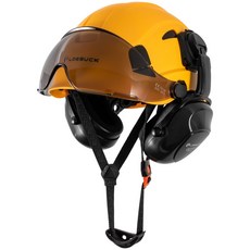 【台灣 隔日 發出 統編】30分貝降噪隔音耳罩美式建築安全帽工程施工透氣防護帽, 黃帽+耳罩+黑鏡, 1個