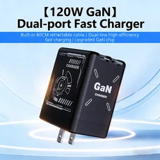 듀얼 포트 GaN 고속 충전기(케이블 수납 가능) 애플 안드로이드 기기 노트북 태블릿 및 휴대폰과 호환, 03 검정색